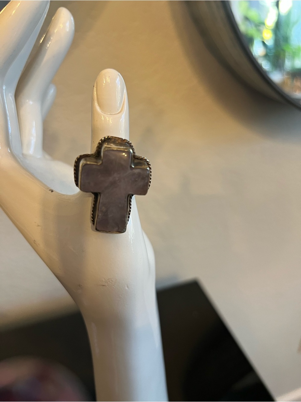 Artisan Lavender Cross Stone Ring in Silver Tone - Picture 5 of 6